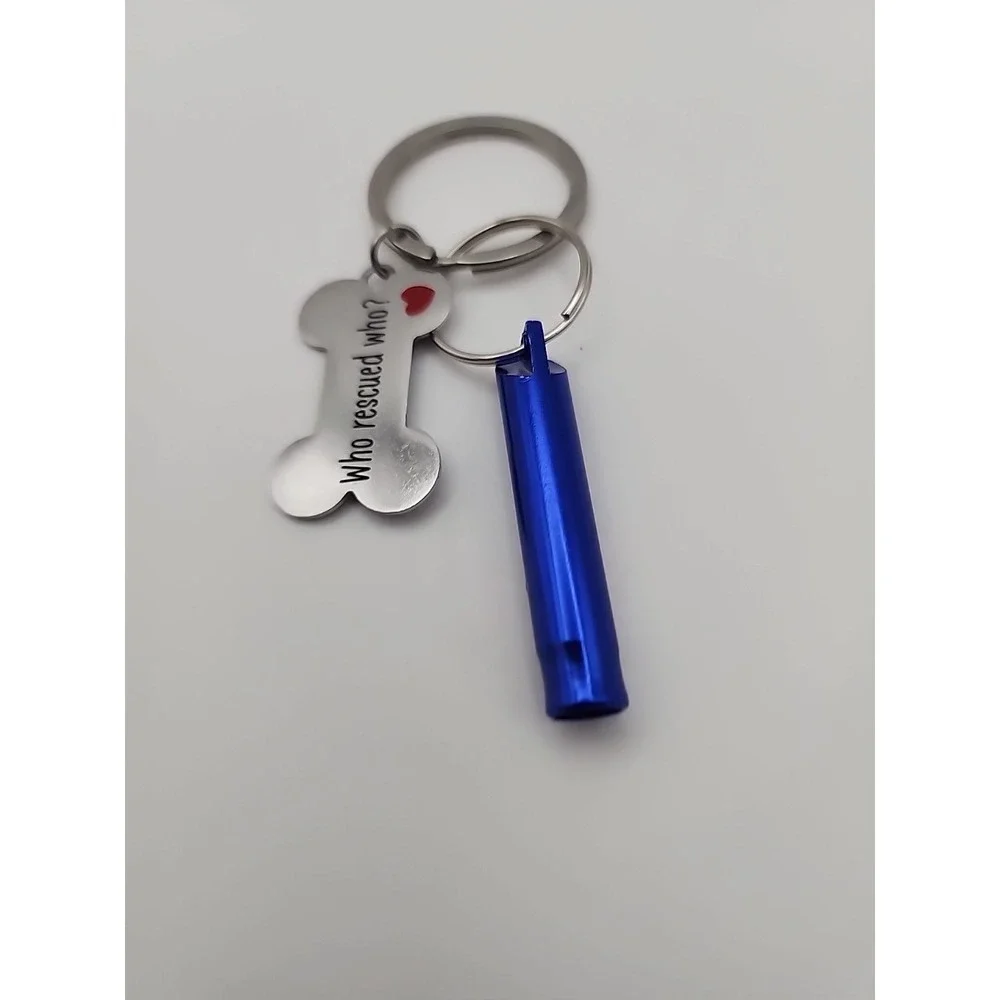 Who Rescued Who Shelter Pet Key Chain Bone Backpack Charm Dog Mom Whistle Gift